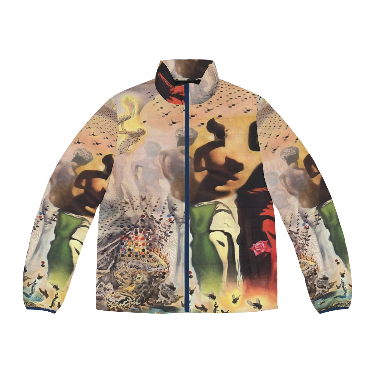 Salvador Dali's surrealist masterpiece "The Hallucinogenic Toreador" featured on a high-quality puffer jacket.