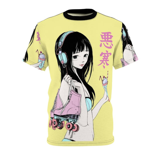 Retro chill lofi summer aesthetic graphic t-shirt with Japanese anime and vaporwave influences