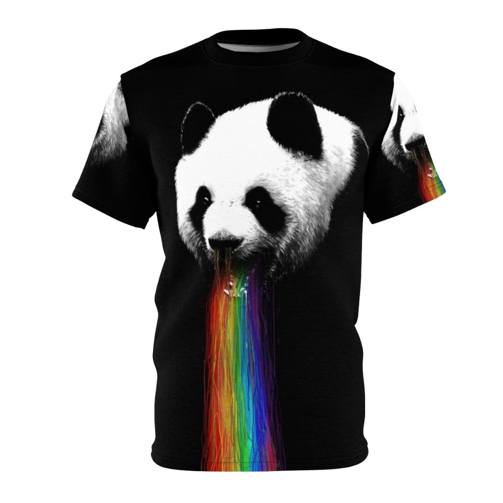 Colorful graphic t-shirt featuring a panda design with vibrant colors and patterns