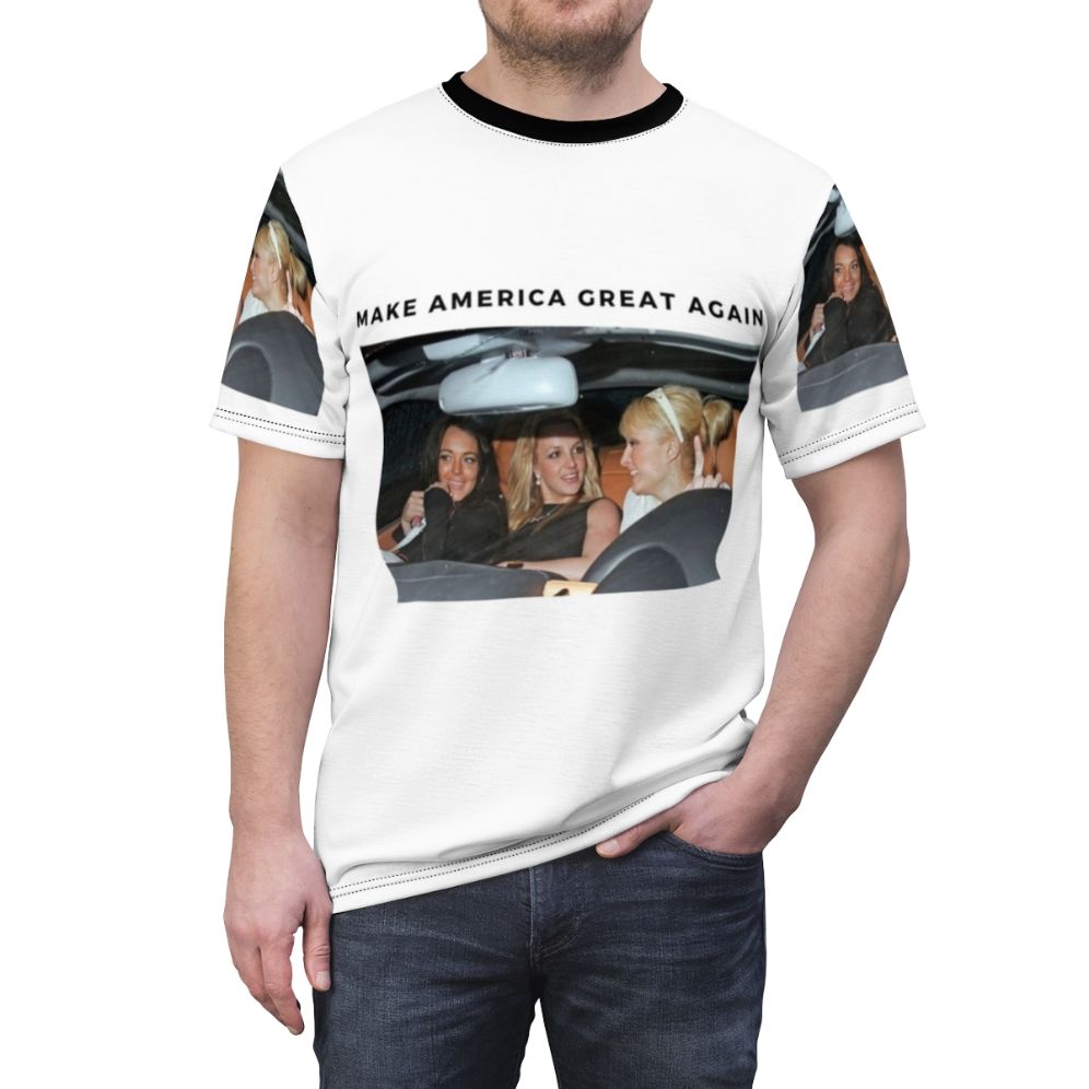 Graphic t-shirt featuring Britney Spears, Paris Hilton, and Lindsay Lohan - men front