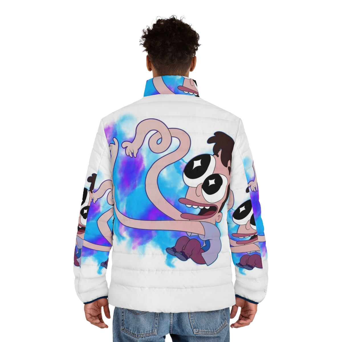 Big Mouth Crazy Nick Puffer Jacket with Oversized Netflix Bigmouth Design - men back