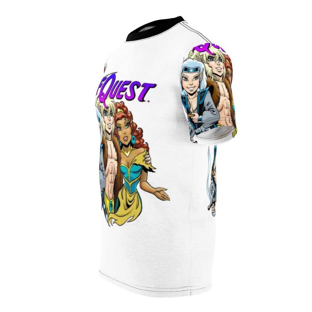 Elfquest-inspired fantasy art t-shirt featuring a trio of elves with wolves - men left