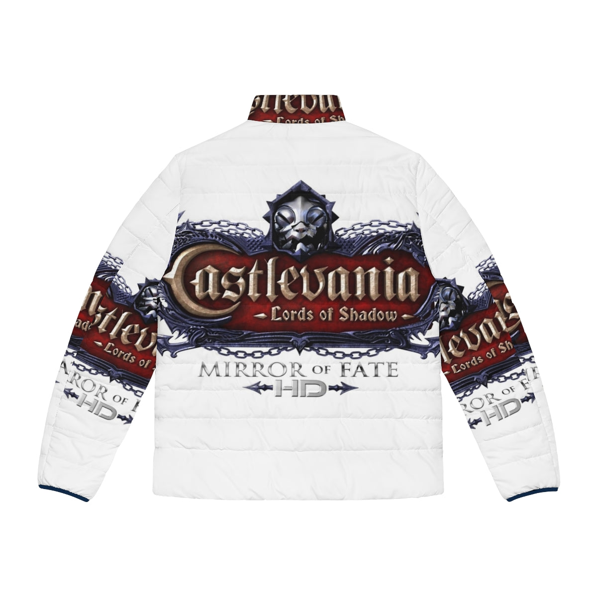 Castlevania Puffer Jacket featuring Alucard, Trevor Belmont, Sypha Belnades, and other Castlevania characters - Back