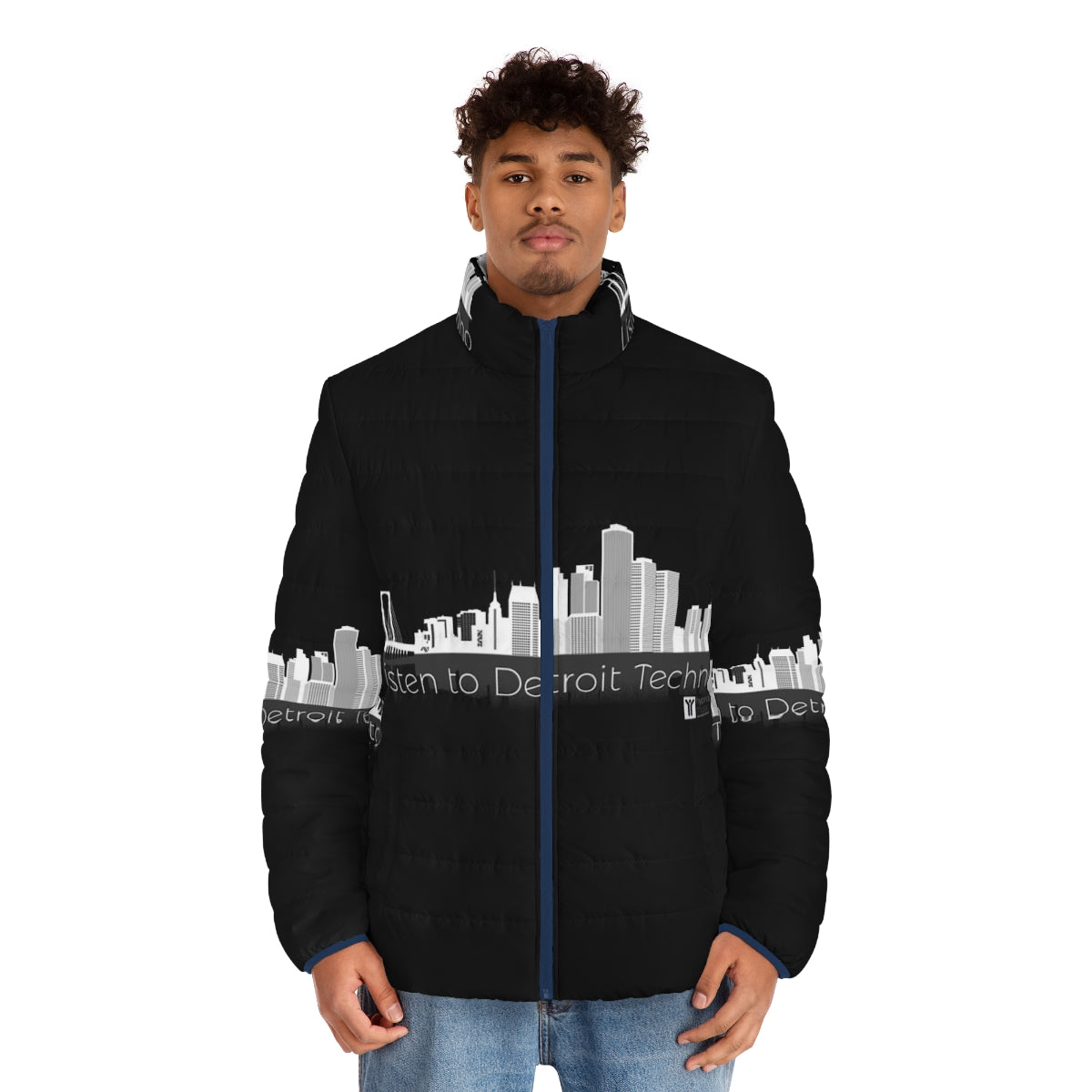 Detroit Techno Puffer Jacket for Music Lovers - men front