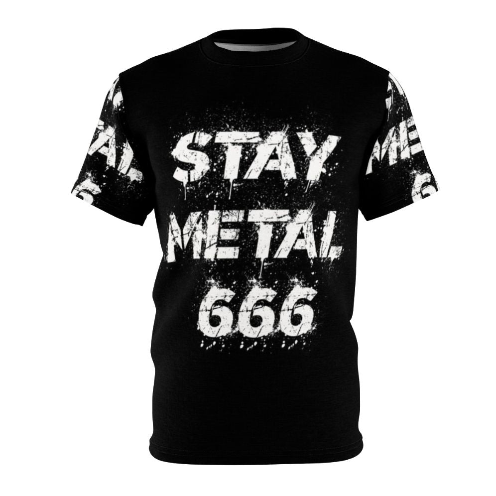 Heavy metal band inspired t-shirt with dark, gothic graphics and the number 666