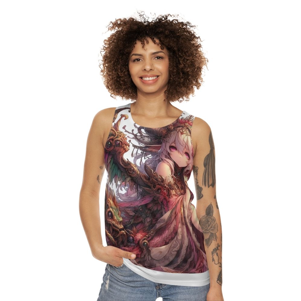 Unisex anime-inspired tank top featuring a beautiful anime girl - women