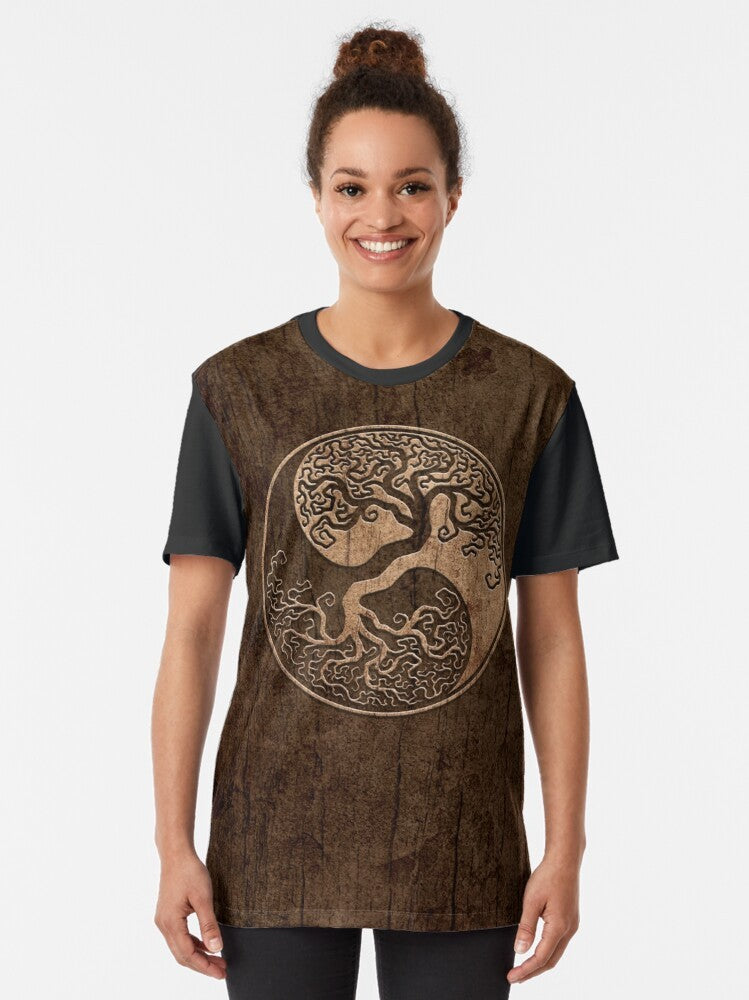 Yin Yang Tree of Life Graphic T-Shirt with Natural Balance Design - Women