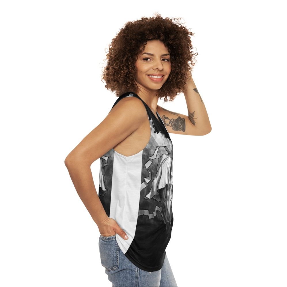 Unisex tank top with afro samurai inspired design - women side