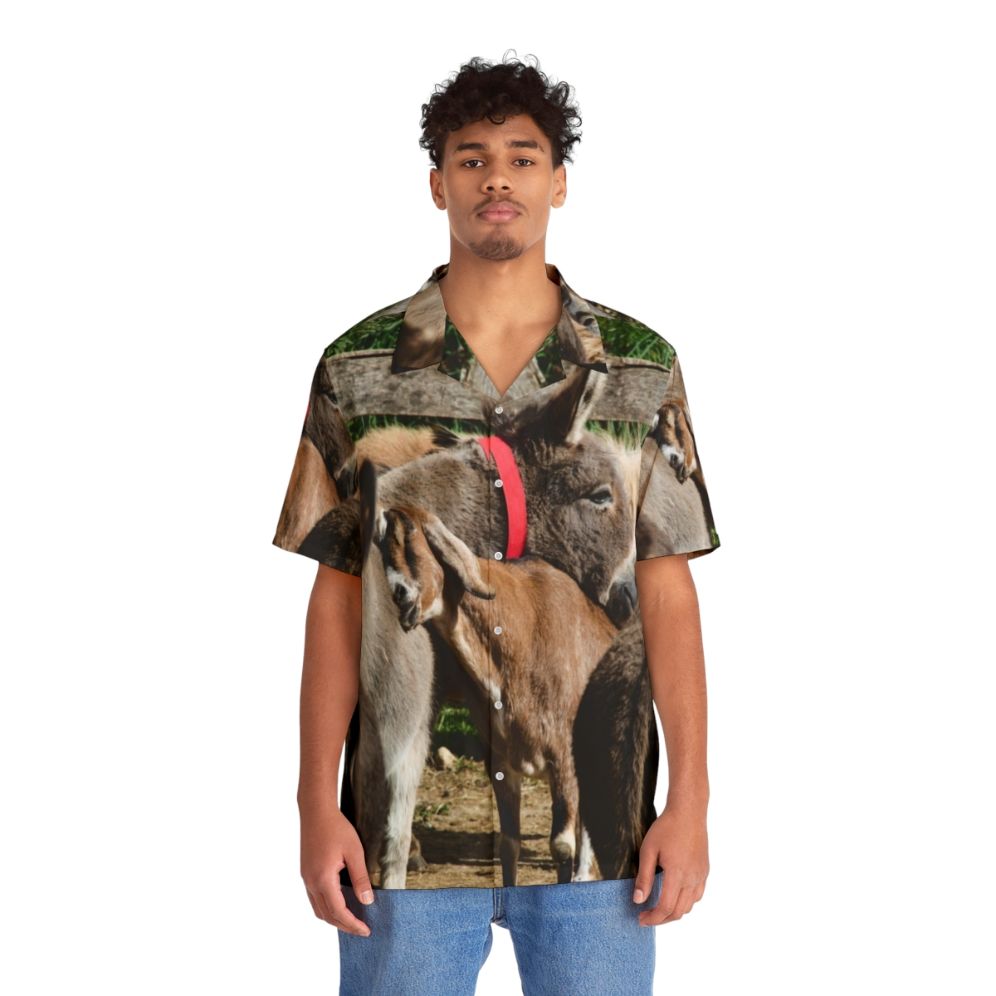 Adorable donkey in Hawaiian shirt - People Front