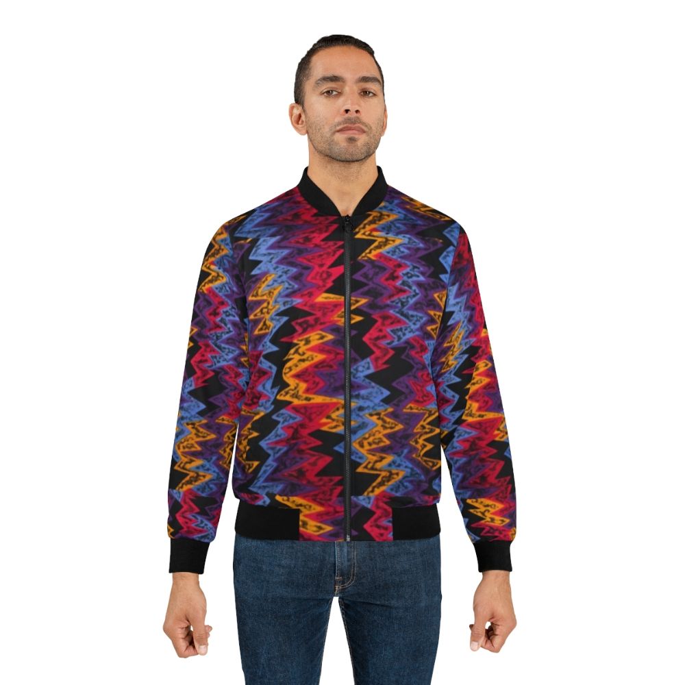 Retro basketball-inspired bomber jacket with zig zag pattern in vibrant colors - Lifestyle