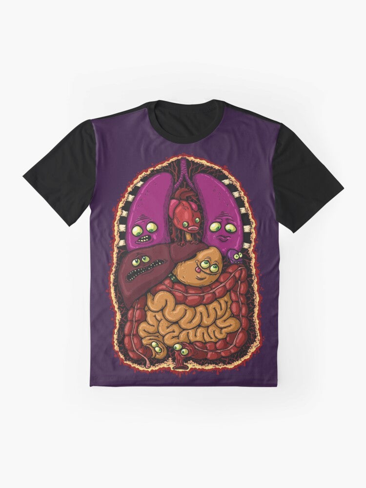 Organ Story Graphic T-Shirt featuring a design of human internal organs - Flat lay