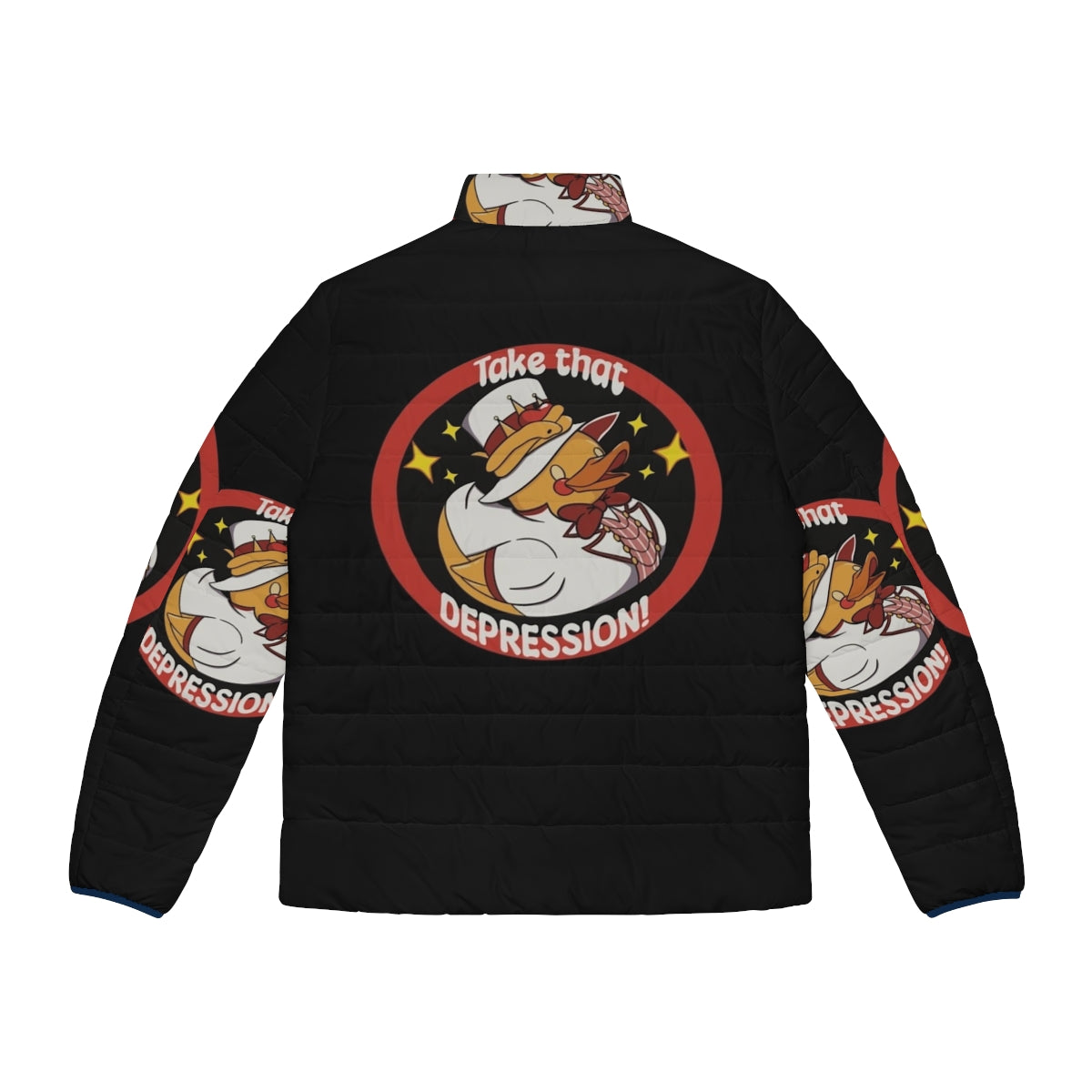 Hazbin Hotel Inspired Puffer Jacket with Lucifer, Alastor, and Angel Dust Graphics - Back