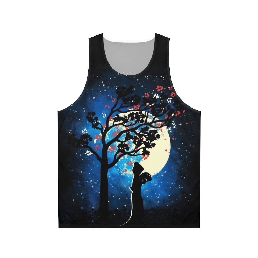 Tranquility unisex tank top with cherry blossom design