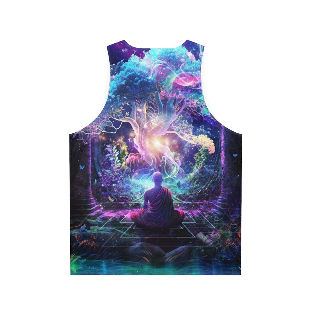 Unisex tank top with cosmic, nature-inspired Midnight Garden artwork - Back