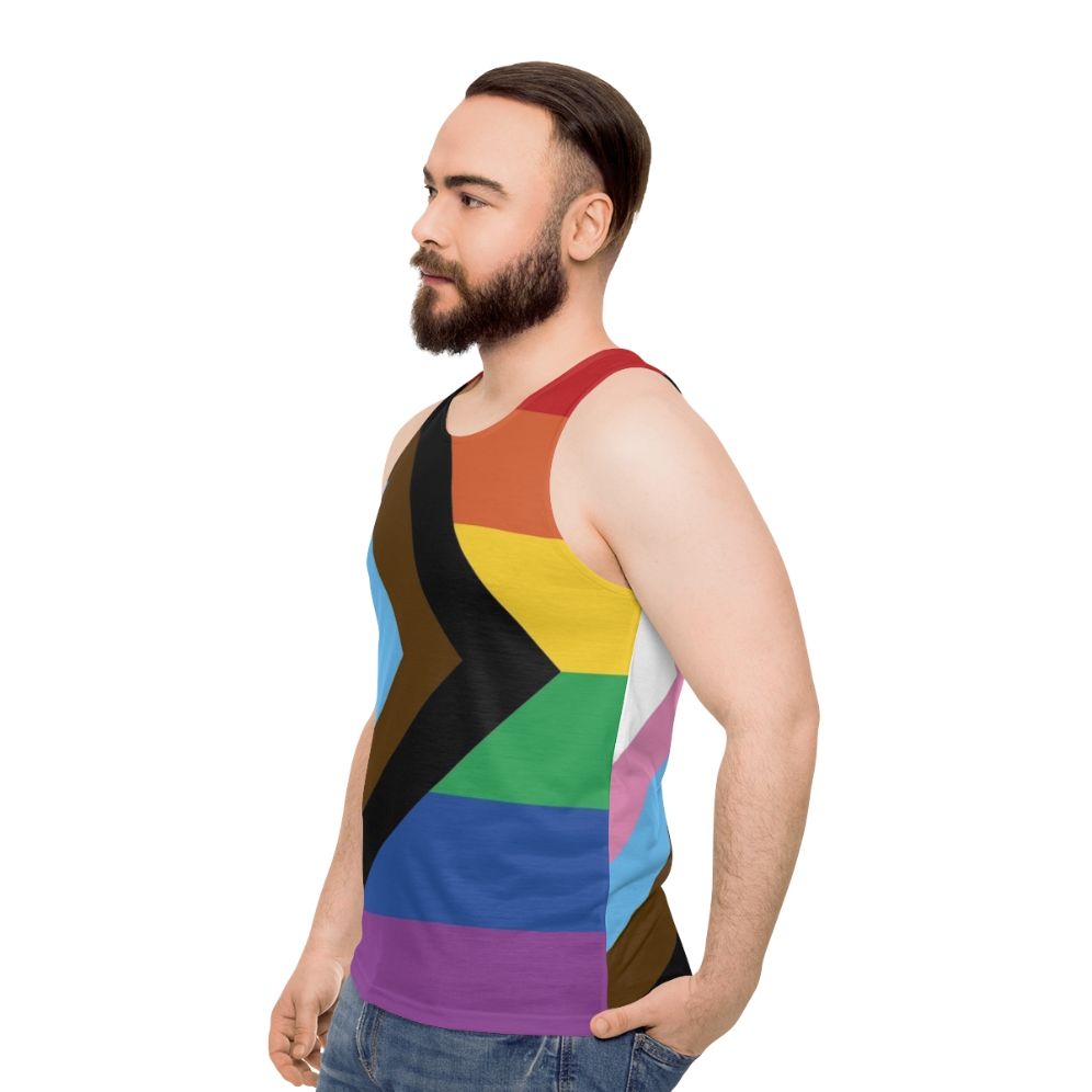 Unisex tank top with progress pride flag design - men side