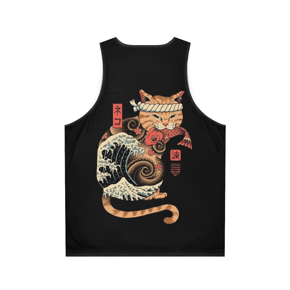 Catana Wave Unisex Tank Top featuring a cat design inspired by the Great Wave off Kanagawa - Back