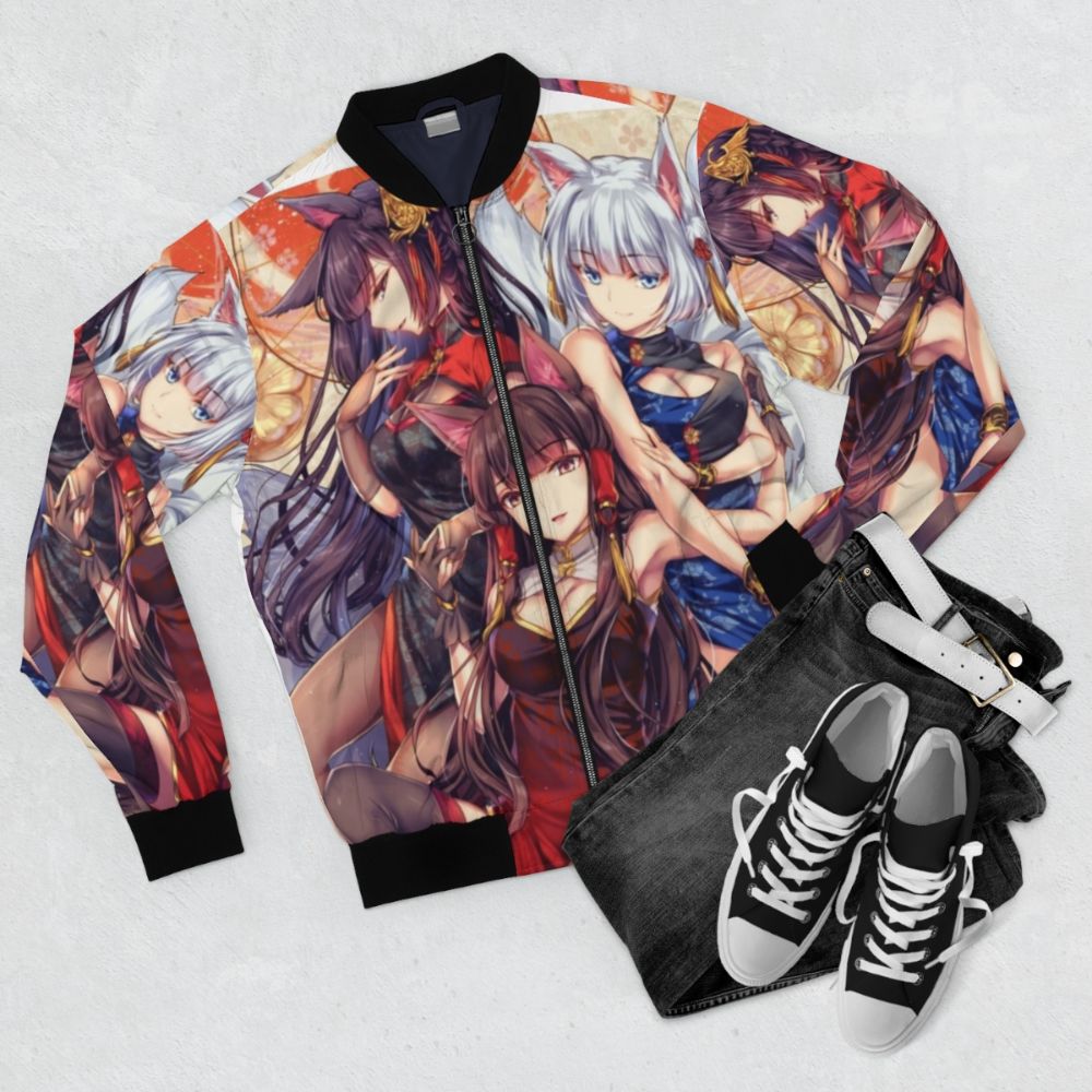 Sakura Sisters Bomber Jacket - Azur Lane Inspired Waifu Apparel - Flat lay