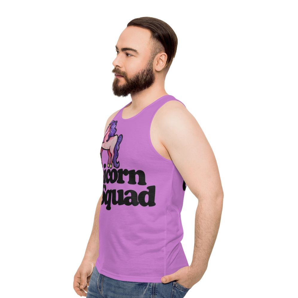 Unicorn squad unisex pink unicorn tank top - men side