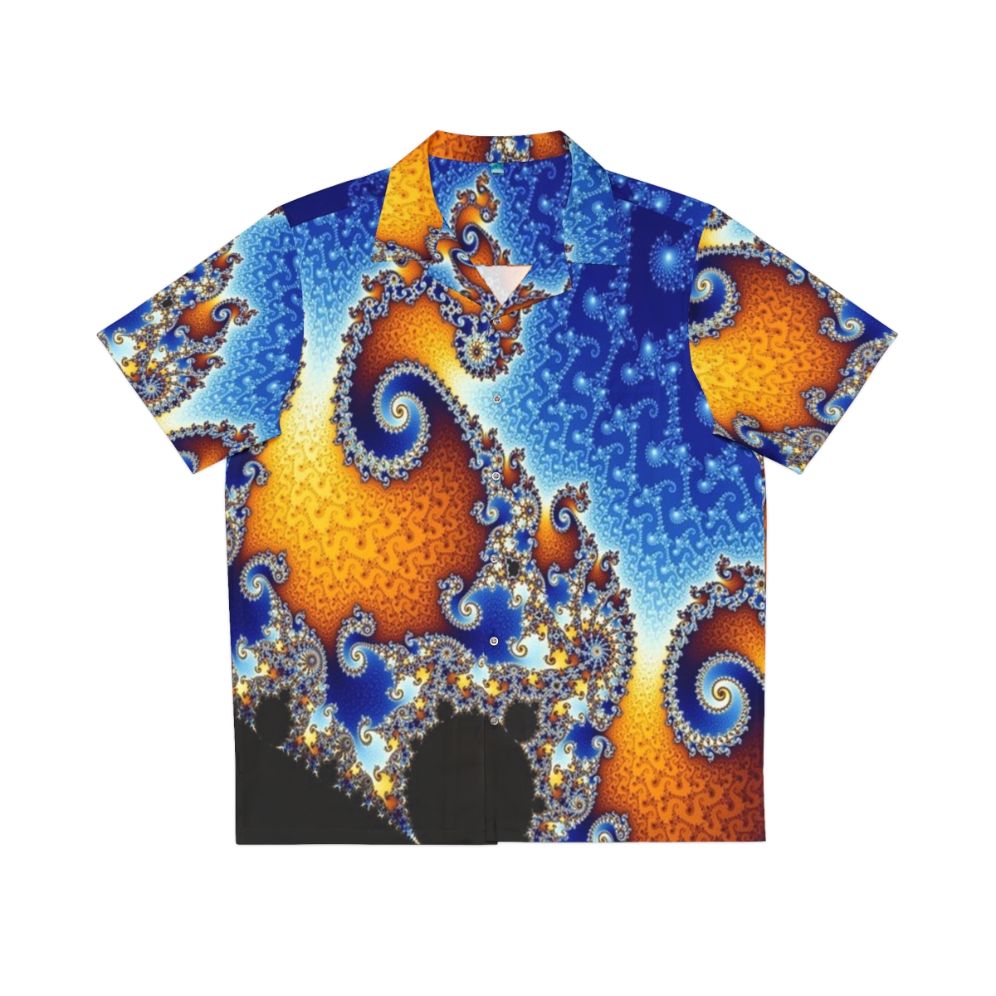 Blue Mandelbrot fractal design on a Hawaiian shirt