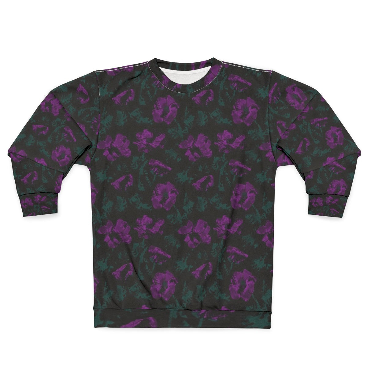 Purple flowers on black background floral sweatshirt