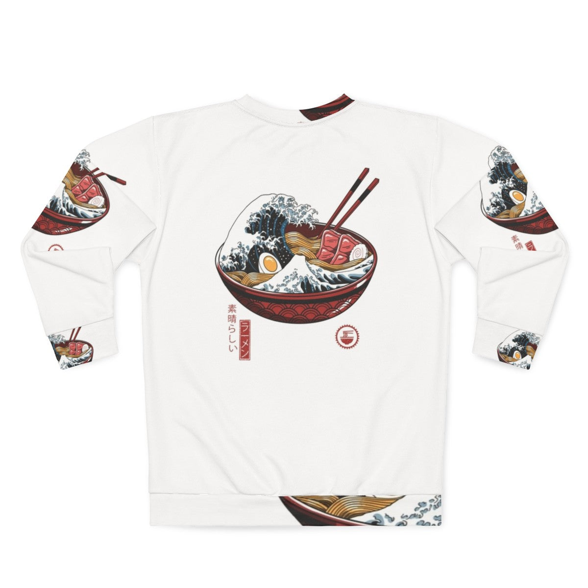 Japanese-inspired 'Great Ramen Wave' design on a white sweatshirt - Back