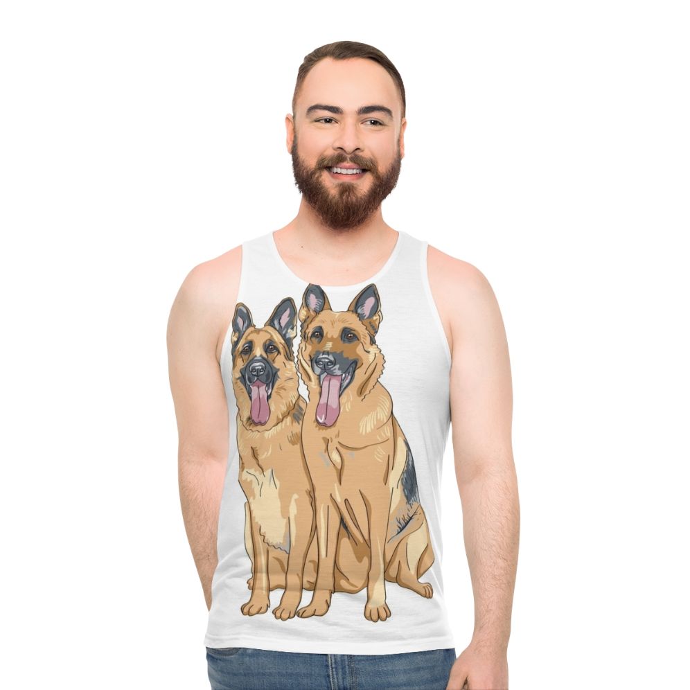 German Shepherd dog breeds on a unisex tank top - men