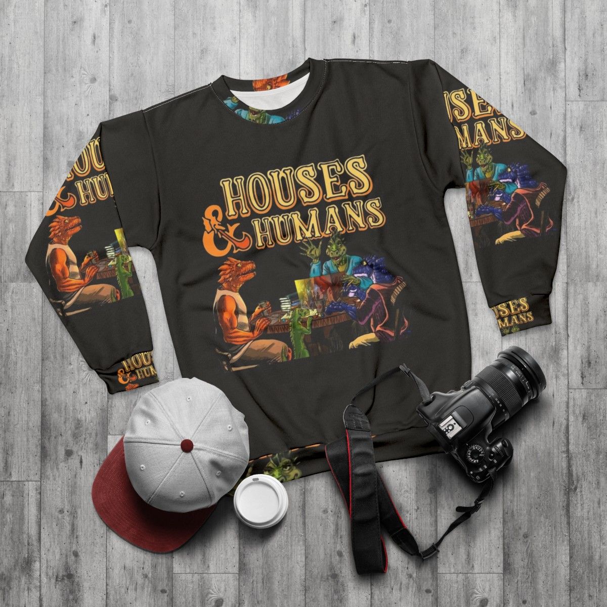 Funny Dungeons & Dragons "Houses and Humans" Sweatshirt - flat lay