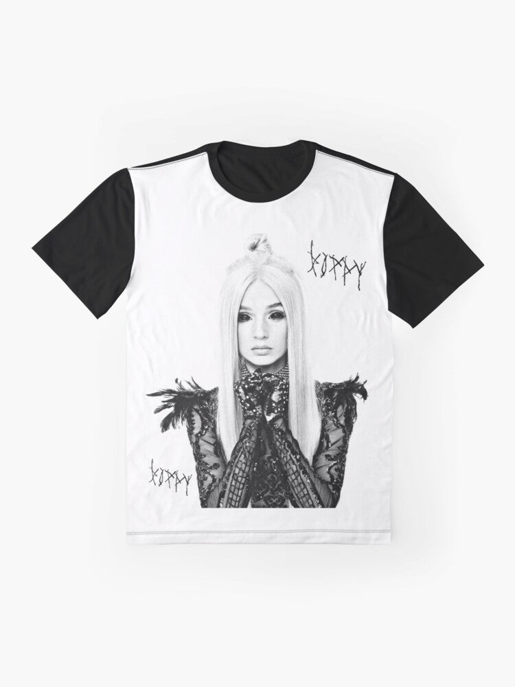 Poppy graphic t-shirt with music and industrial pop design - Flat lay