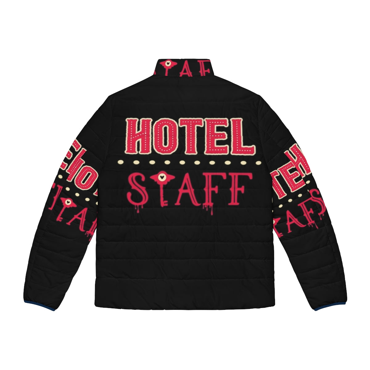 Hazbin Hotel Staff Puffer Jacket with demons, spiders, and other characters from the Hazbin Hotel universe - Back