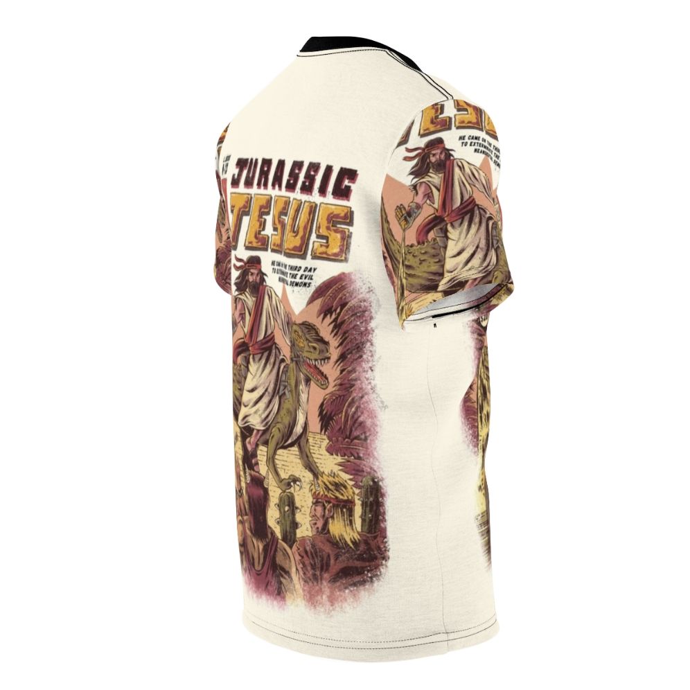 Vintage Prehistoric Jesus T-Shirt with Dinosaurs and Bible References - men right