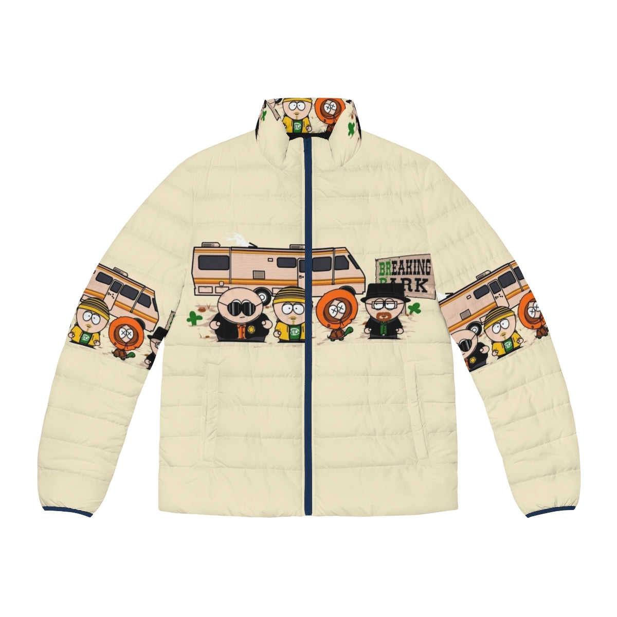 Breaking Park Puffer Jacket, a parody puffer jacket featuring characters from South Park and Breaking Bad