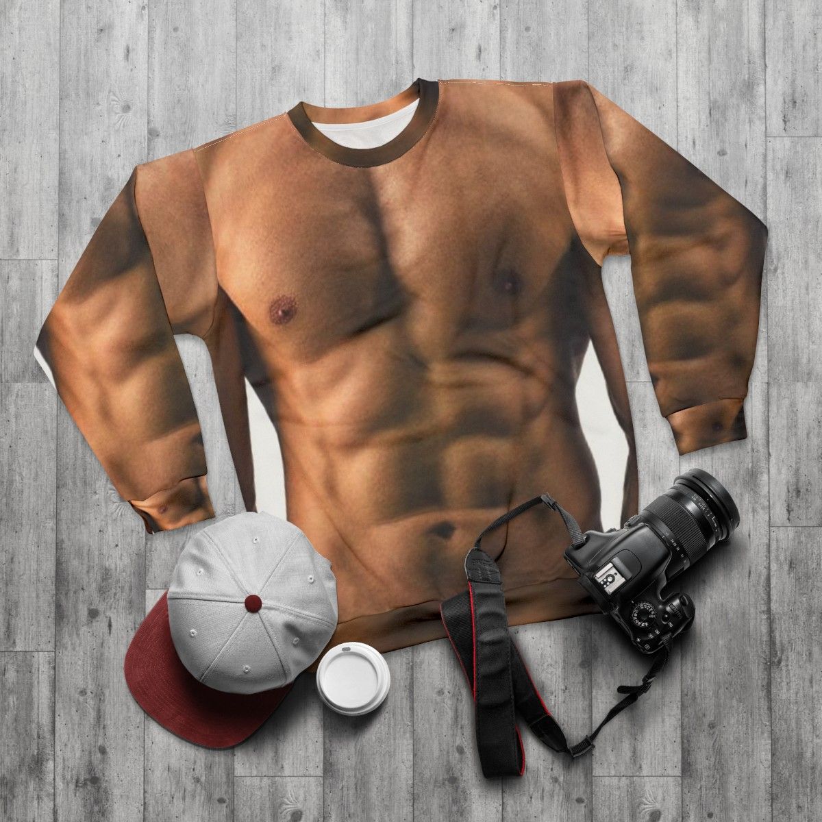 Muscle Man Bodybuilder 6 Pack Abs Sweatshirt - flat lay