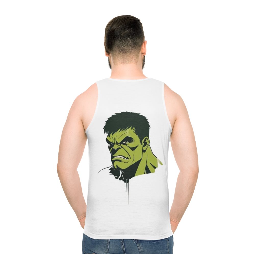 Marvel superhero unisex tank top with Hulk, Avengers, and Endgame graphics - men back