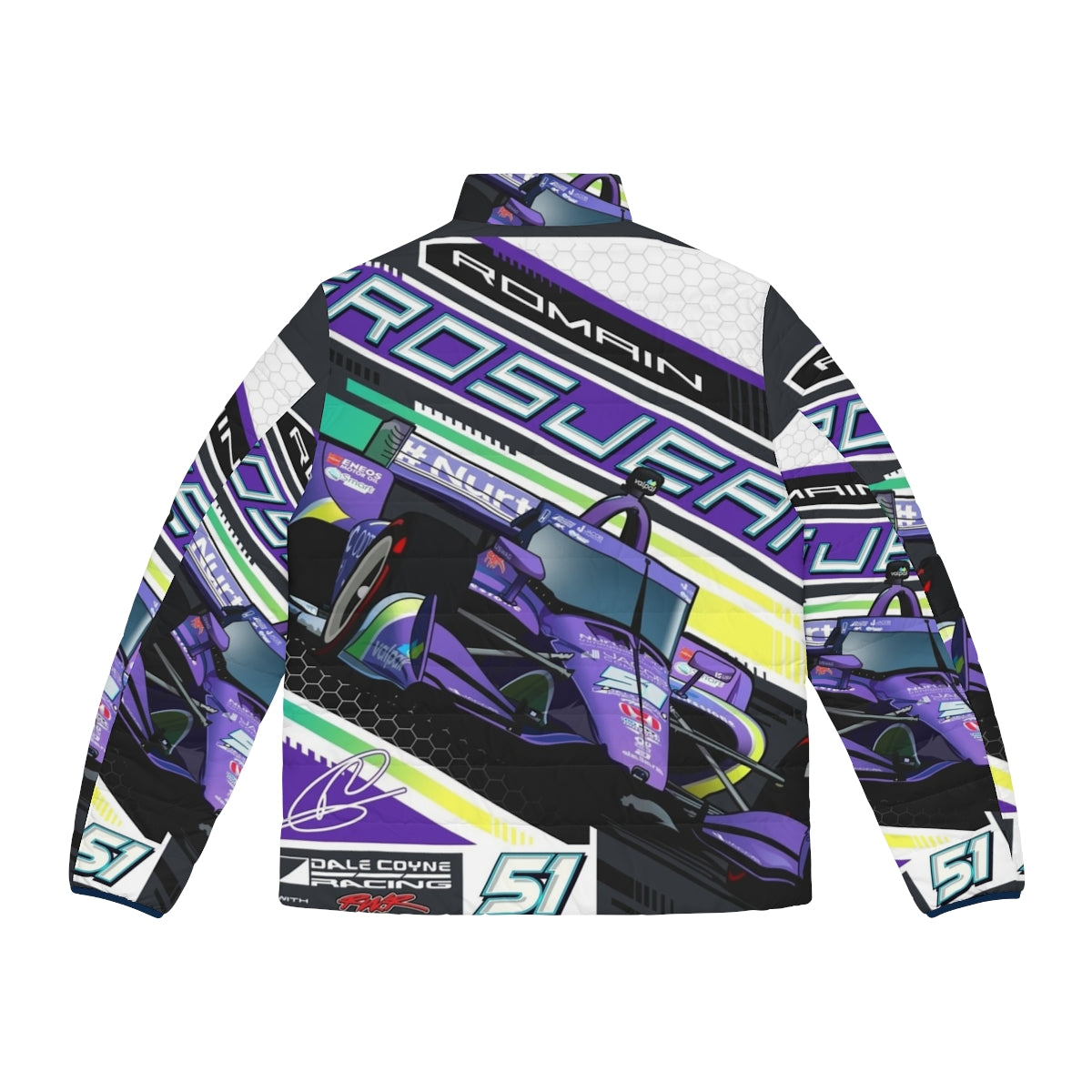 Romain Grosjean Indycar 51 Purple Puffer Jacket - Back