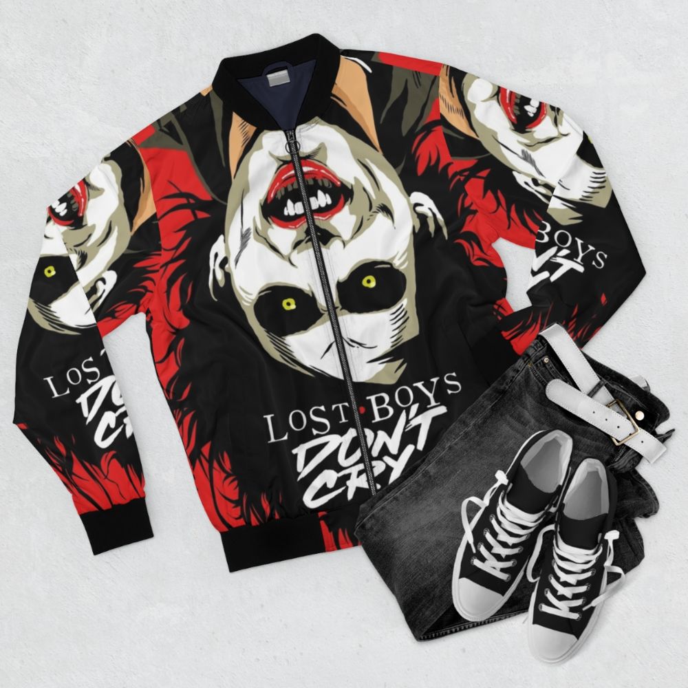 Dark goth horror-themed bomber jacket for boys - Flat lay