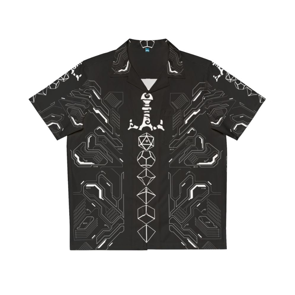 Subtle nerd polyhedral dice sword futuristic Hawaiian shirt