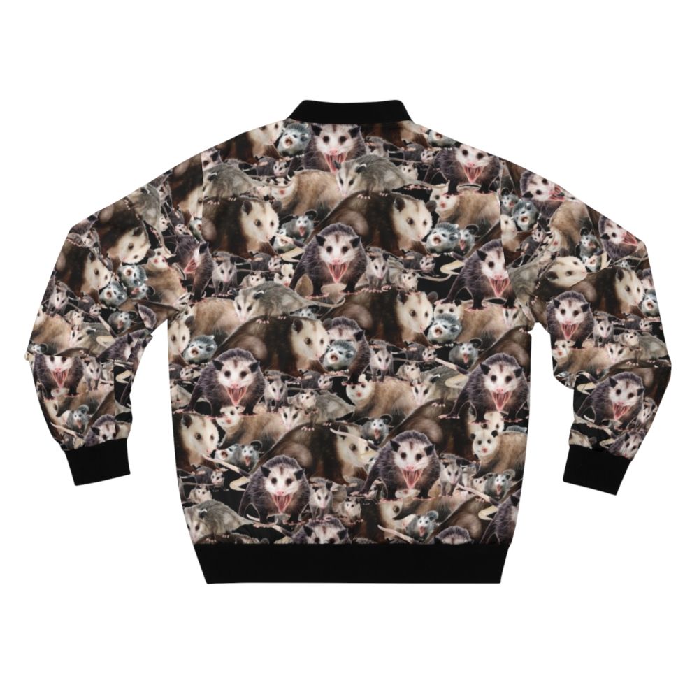 Adorable opossum printed on a navy blue bomber jacket - Back