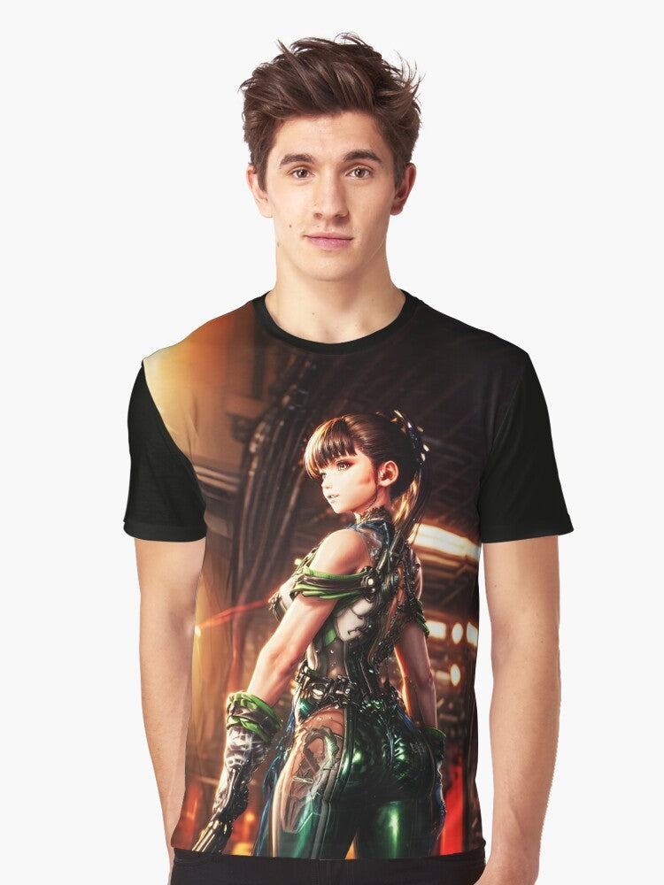 Stellar Blade video game graphic t-shirt featuring a bold and colorful design - Men