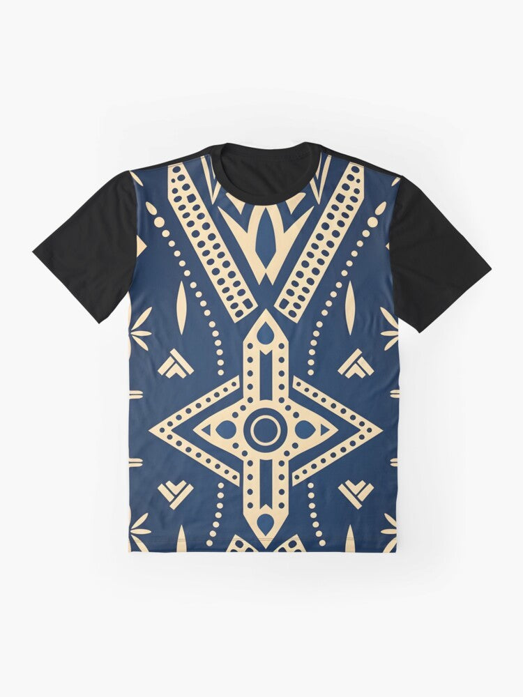 Chic tribal mud cloth graphic t-shirt featuring an artistic African textile design - Flat lay