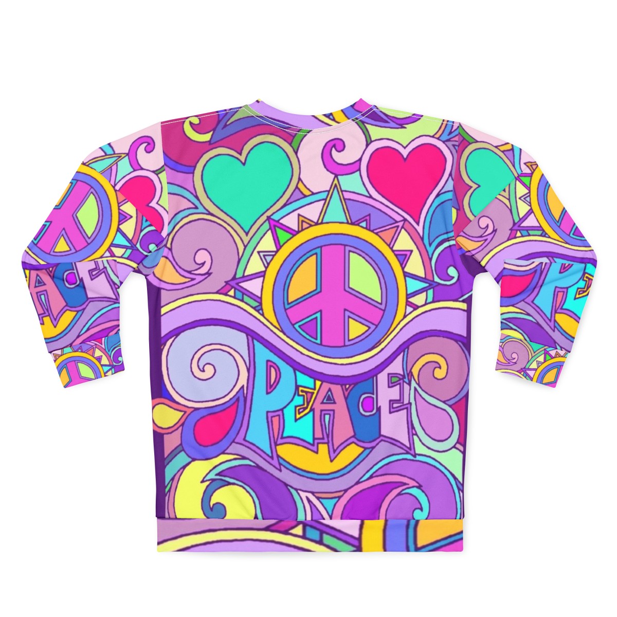 Retro psychedelic peace hippie sweatshirt with colorful abstract 60s/70s graphic - Back