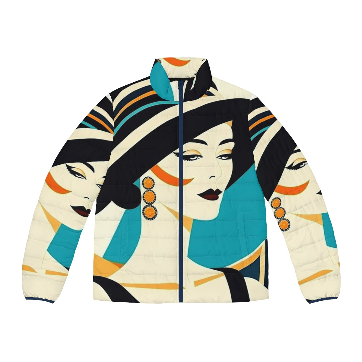 Elegant Veronica puffer jacket, a stylish 1920s-inspired fashion illustration