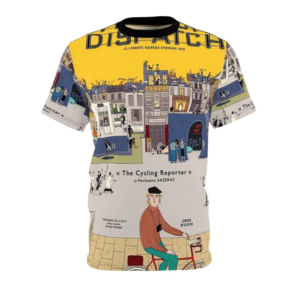 Stylish French Dispatch inspired cycling t-shirt with movie design