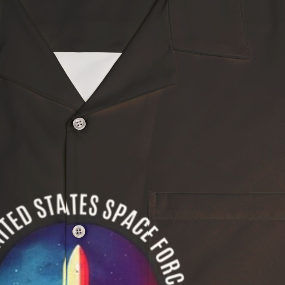 Space Force rocket water color badge design on a Hawaiian shirt - Detail