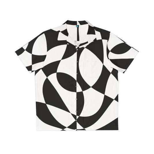 Retro 1960s black and white abstract geometric pattern Hawaiian shirt