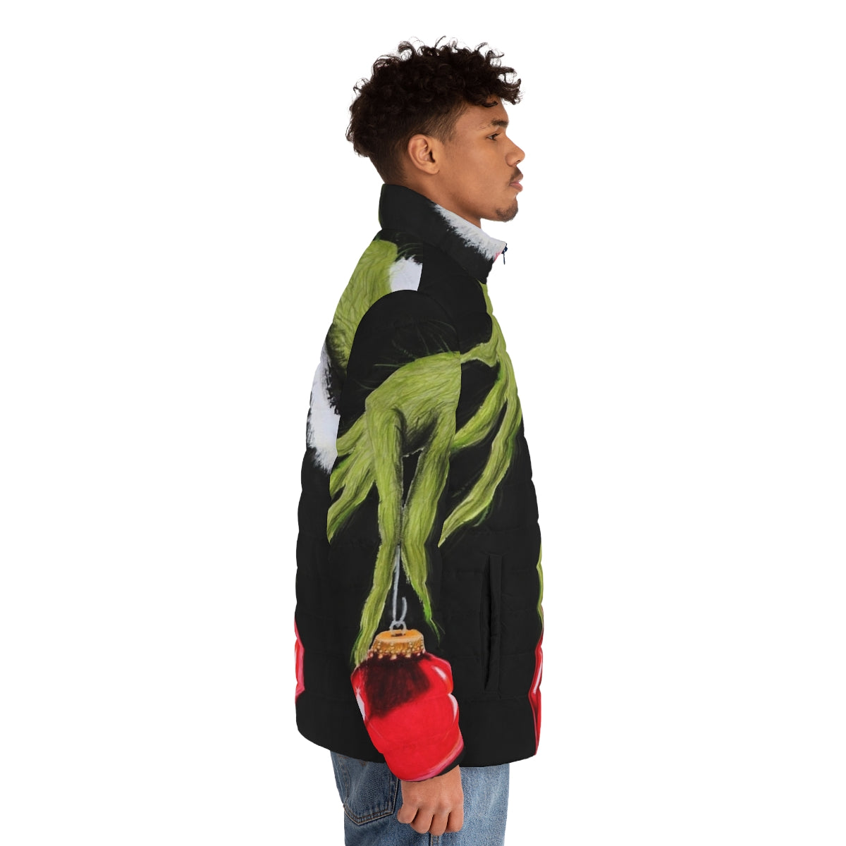 Who Stole Christmas Puffer Jacket featuring the Grinch and Whoville characters - men side right