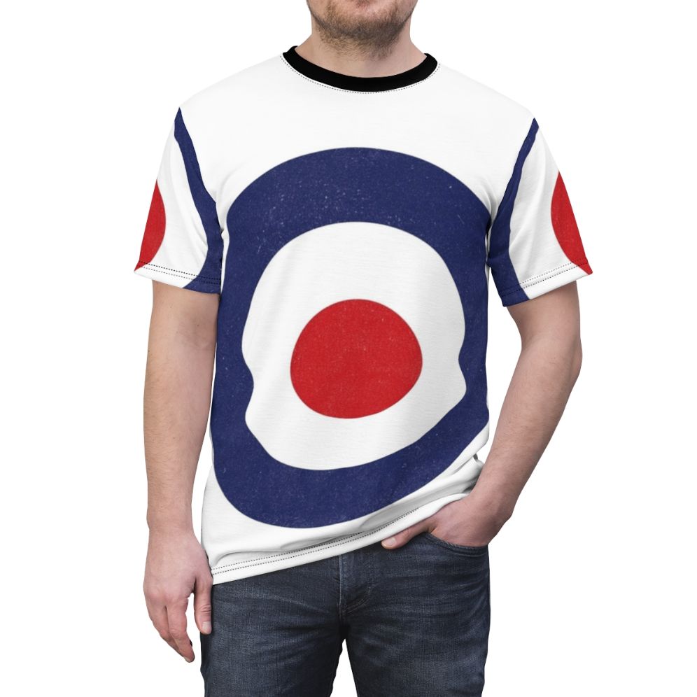 Vibrant pop art design t-shirt featuring mod fashion and 1960s style elements - men front