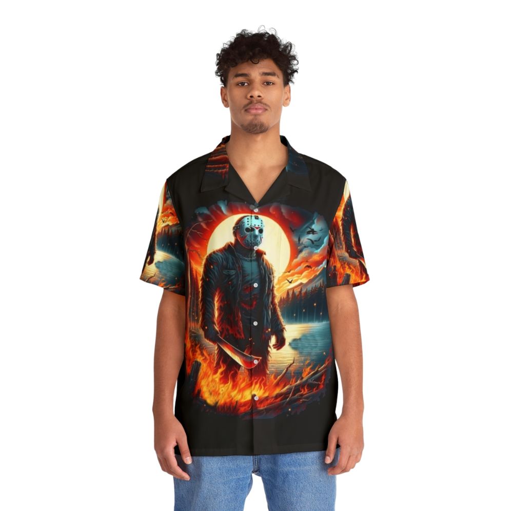 Jason Voorhees horror movie inspired Hawaiian shirt - People Front