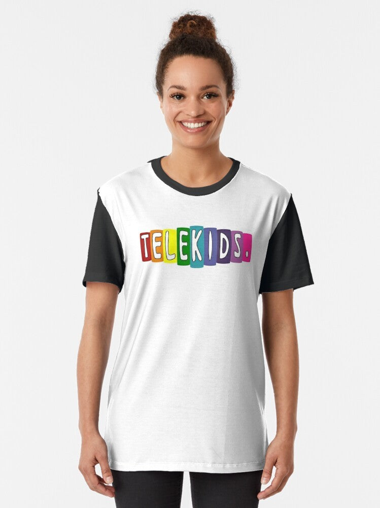 Telekids graphic t-shirt for children featuring colorful television-inspired design - Women