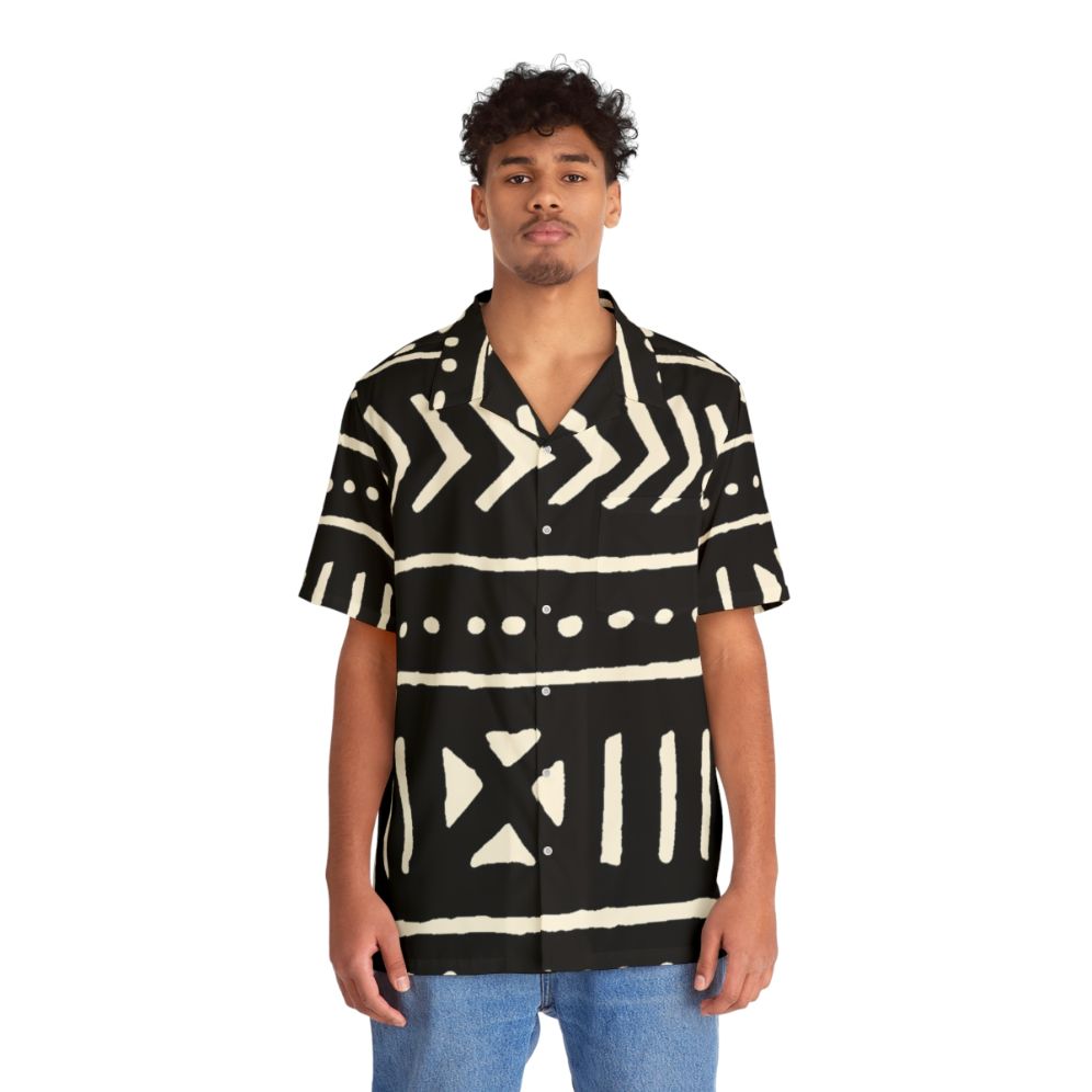 Black and white African mud cloth pattern Hawaiian shirt - Lifestyle