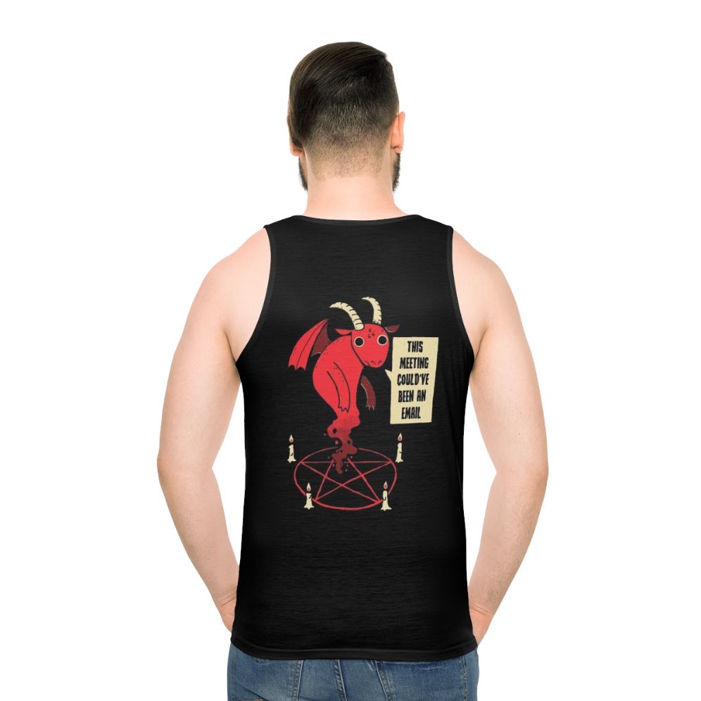 Unisex tank top with vintage devil quote design - men back